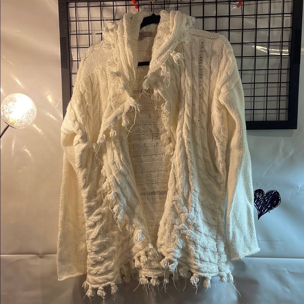Calypso St. Barth - cotton white Knit cardigan with hoodie and tassels